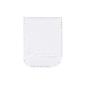 LA PRAIRIE WHITE VEGAN LEATHER POCKET MAKEUP MIRROR vhtf 0.5"L x 3.25"W x 2.5"H